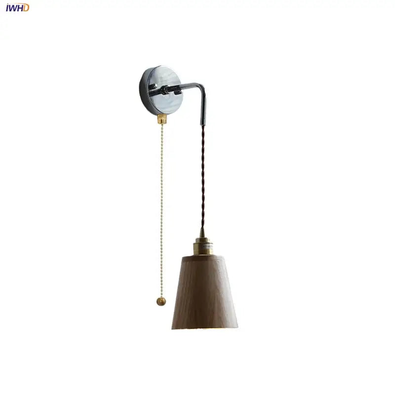 Japanese ash wood led wall light bedroom pull chain lamp