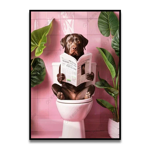 Funny black cat reading newspaper canvas wall art for bathroom