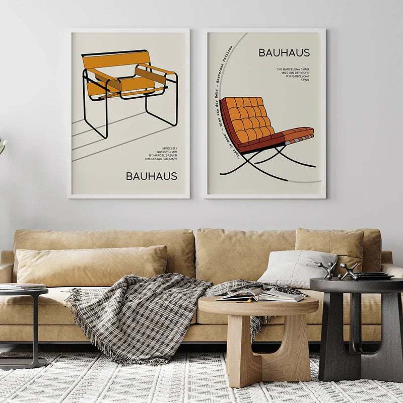 Bauhaus geometric orange exhibition posters canvas living room art