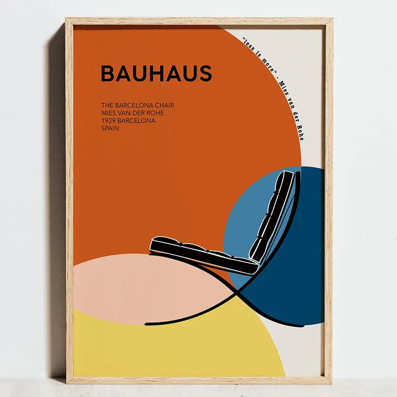 Bauhaus movement geometric orange & blue wall art living room poster