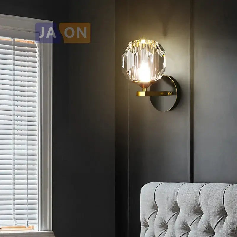 Black & gold crystal led wall sconce light for bedroom