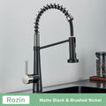 Modern black & gold kitchen faucet with coiled pull down sprayer