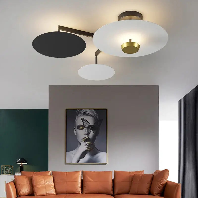 Modern black & gold round chandelier living room dimming light