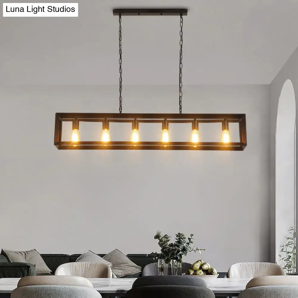 Industrial black rectangular island pendant kitchen light with edison bulbs