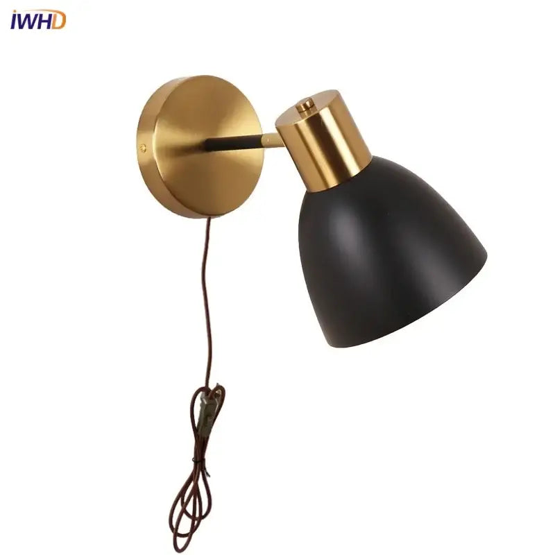Modern black iron led wall sconce gold & black bedroom spotlight