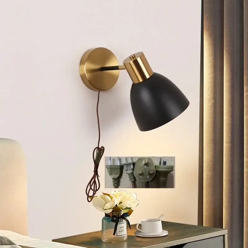 Modern black iron led wall sconce gold & black bedroom spotlight