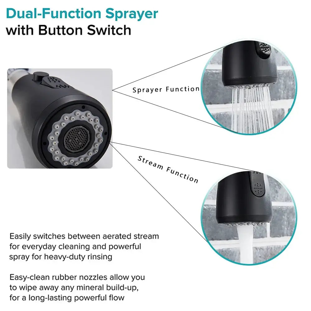 Modern matte black kitchen faucet with pull down spray head