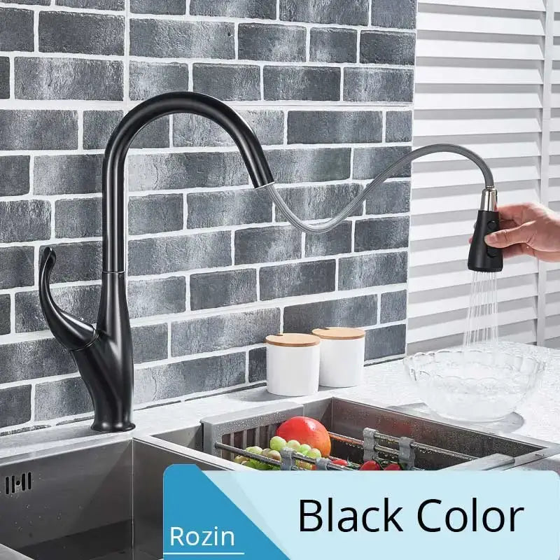 Modern matte black kitchen faucet with pull down spray head