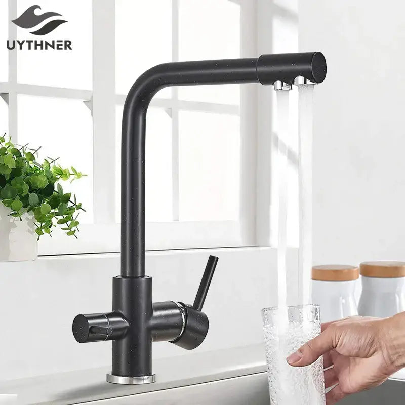 Modern matte black kitchen faucet with purification feature