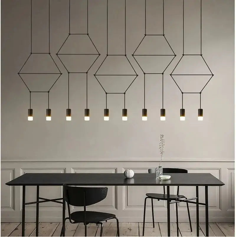 Geometric black led linear chandelier for dining room