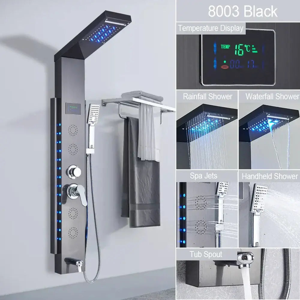 Decorbites black led shower panel bathroom faucet with blue light