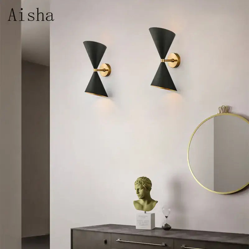 Modern black & gold led wall lamp bedroom conical sconce