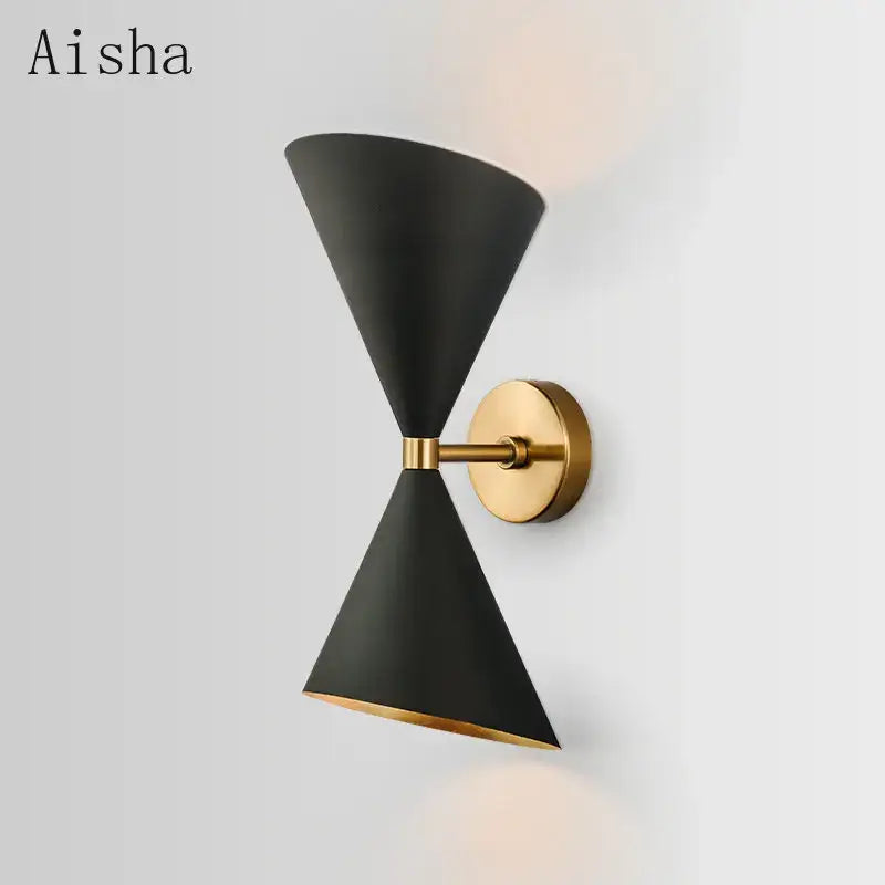 Modern black & gold led wall lamp bedroom conical sconce