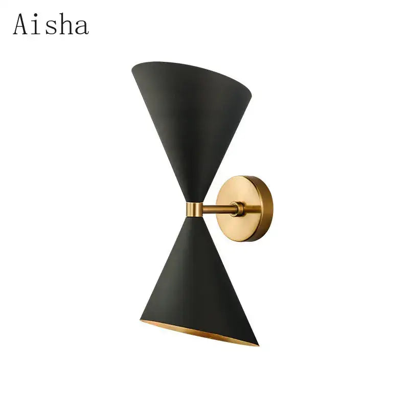 Modern black & gold led wall lamp bedroom conical sconce