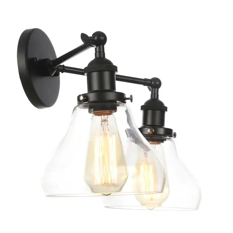 Industrial black led wall sconce with glass shades for bedroom