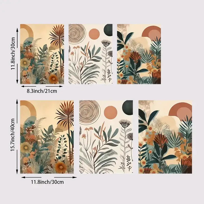Boho floral orange & green canvas art set bedroom wall decor