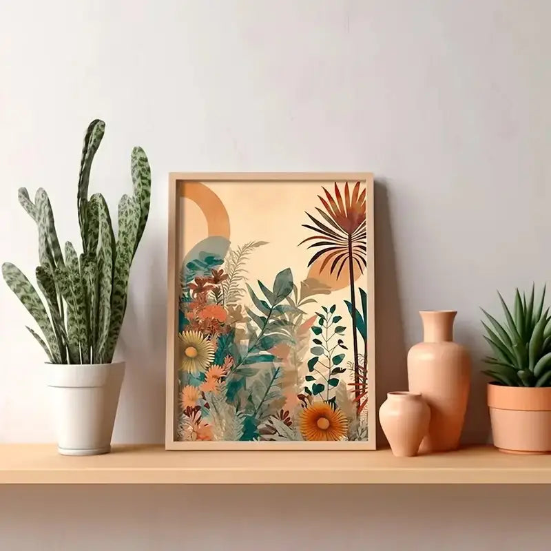 Boho floral orange & green canvas art set bedroom wall decor