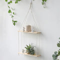 Minimalist white boho macrame wall shelf bedroom two tier wood decor