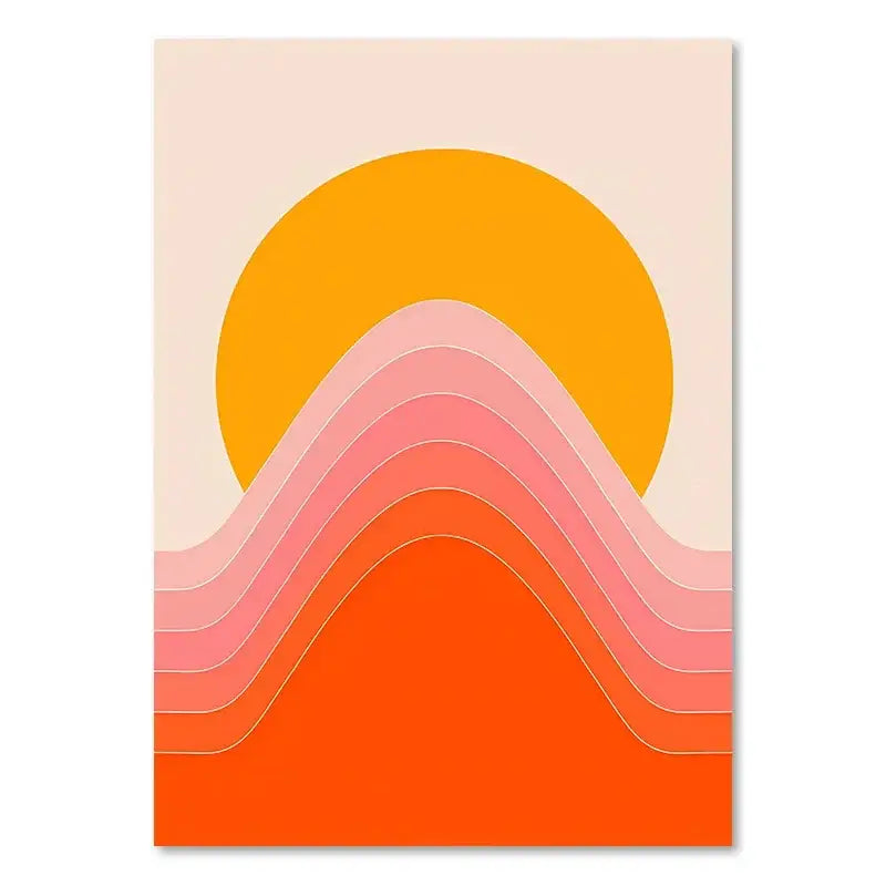 Retro orange & brown sunset art prints living room wall decor