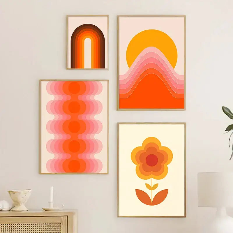 Boho sunset rainbow forest art prints – living room canvas decor