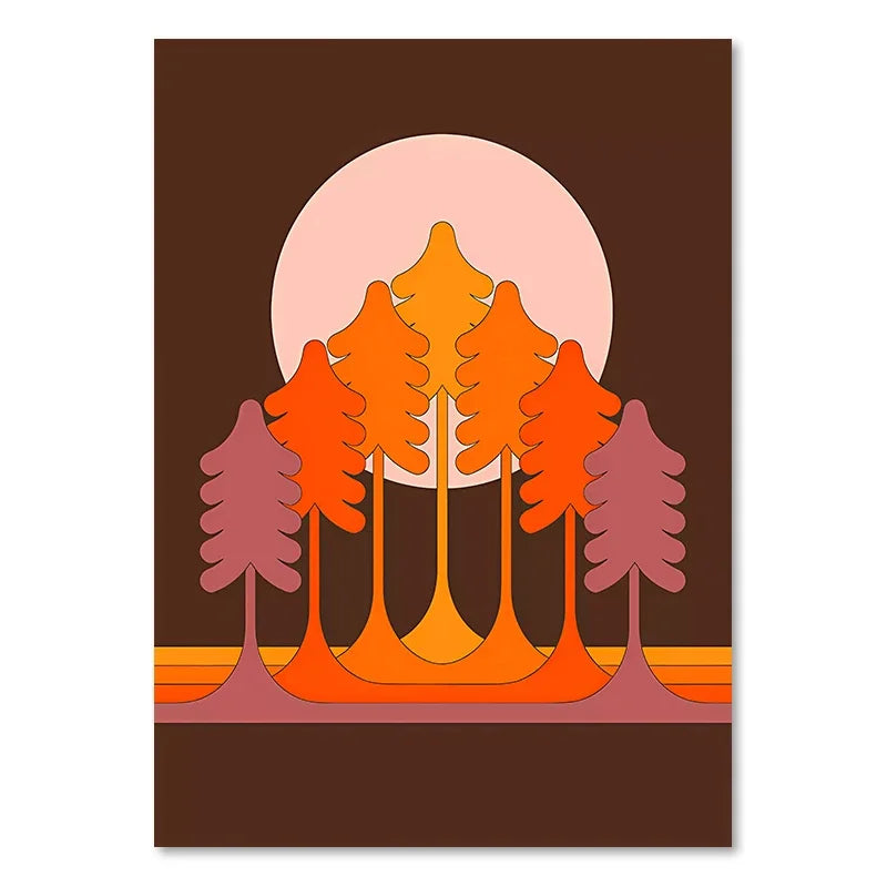 Retro boho orange & pink rainbow stripes art prints bedroom decor