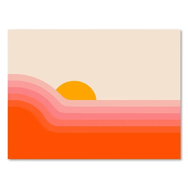 Retro boho orange & pink rainbow stripes art prints bedroom decor