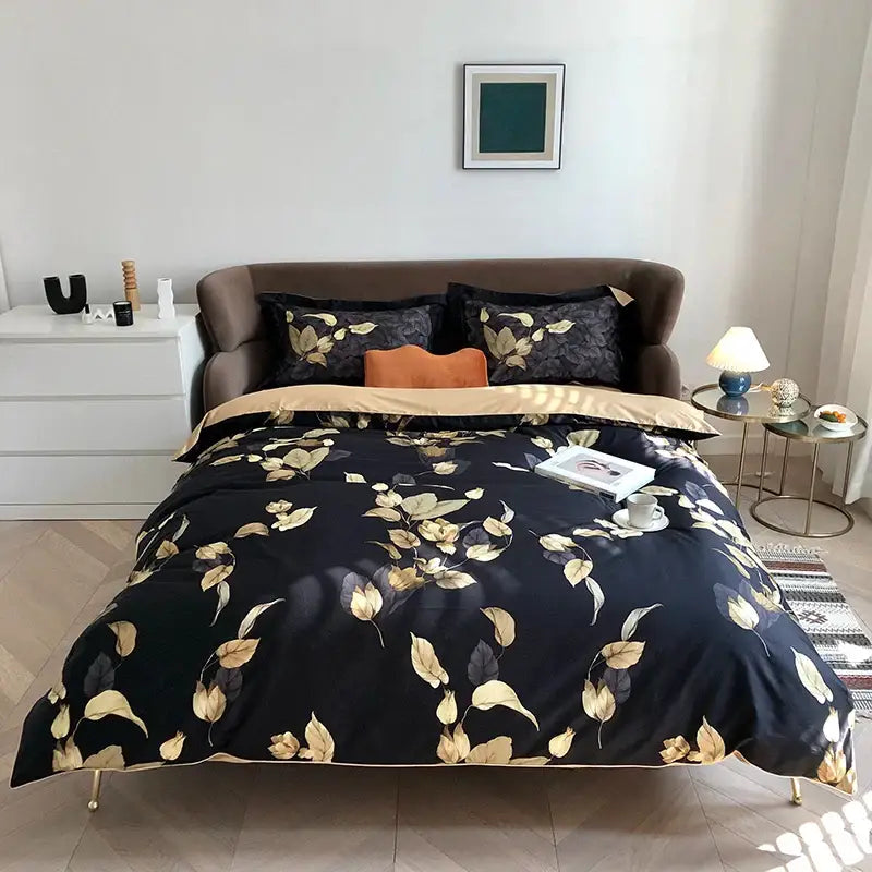Teal & brown tropical egyptian cotton duvet cover bedroom set