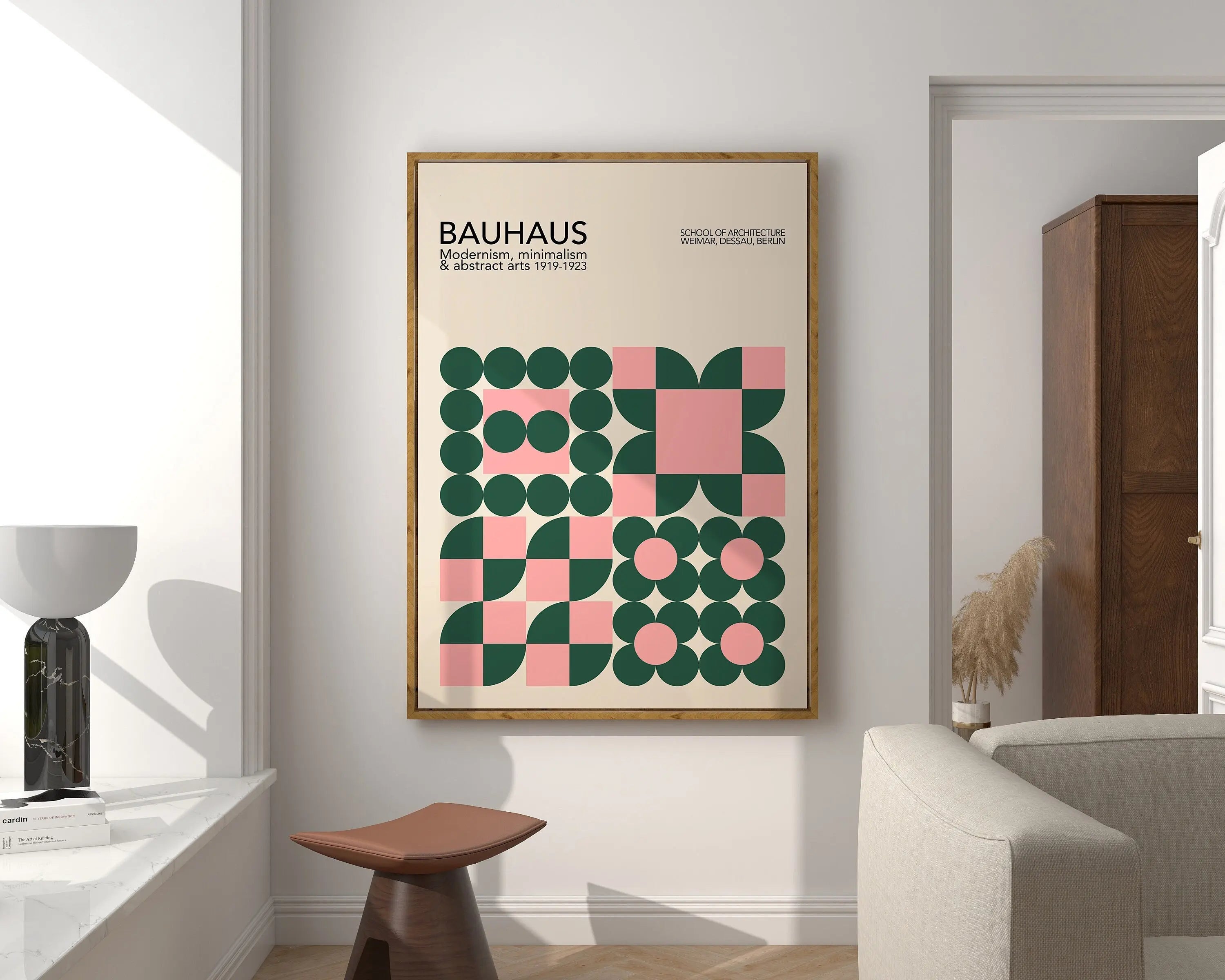 Mid century bauhaus black & beige floral wall art – living room