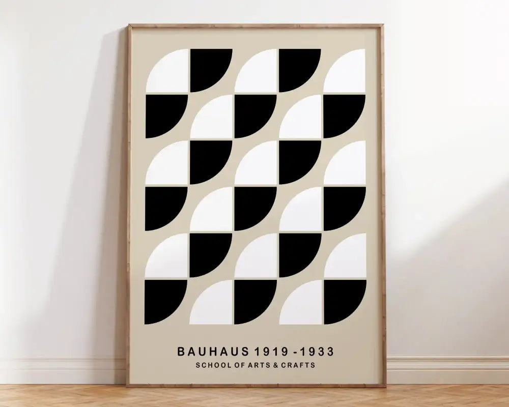 Mid century bauhaus black & beige floral wall art – living room
