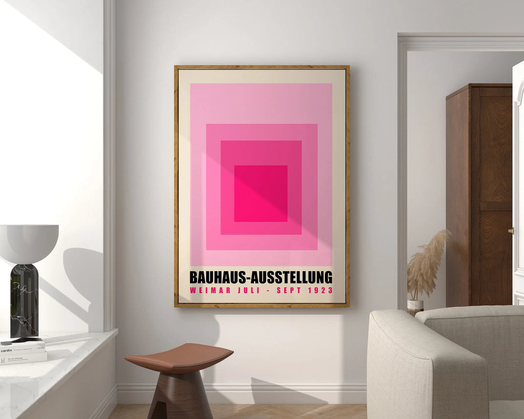 Mid century bauhaus navy & coral geometric canvas art living room