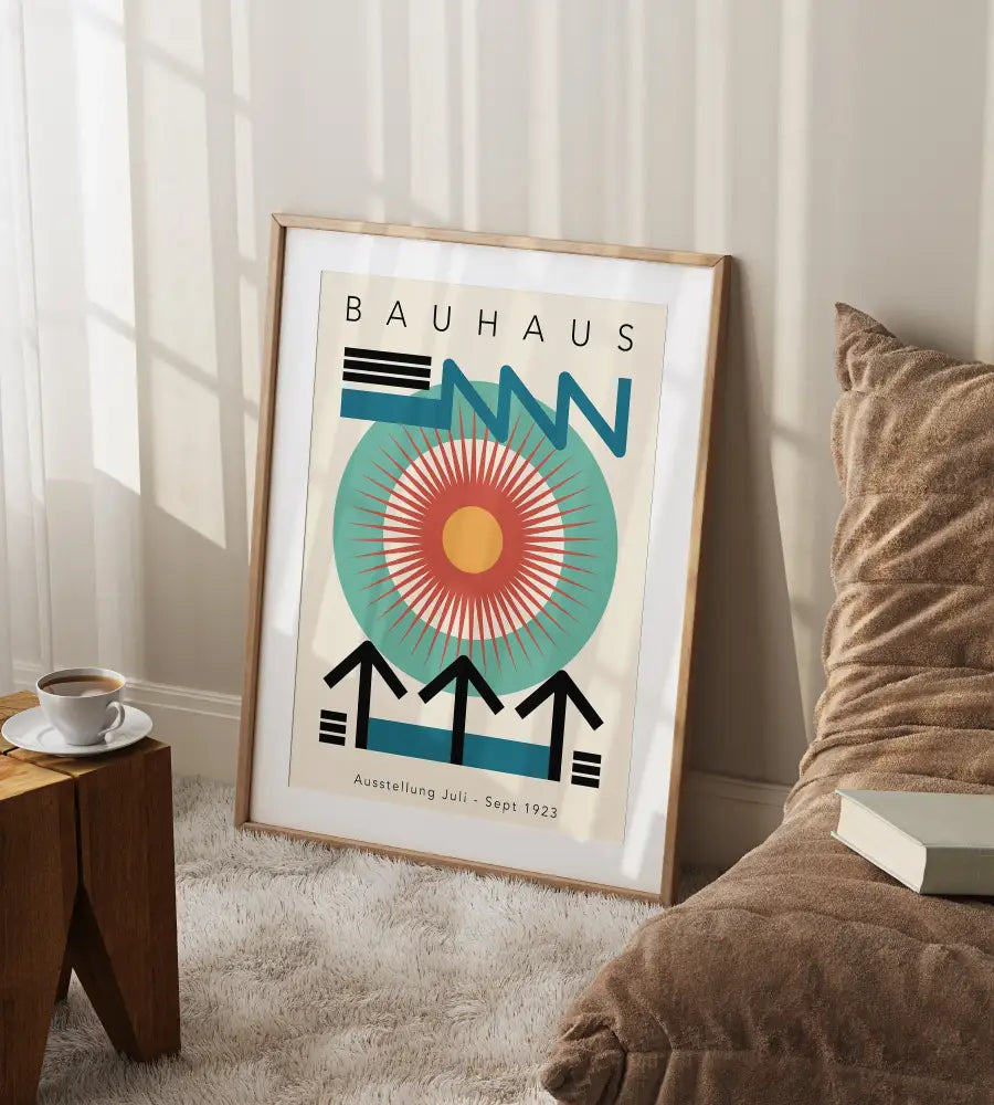 Bauhaus blue bright geometric canvas print living room wall decor