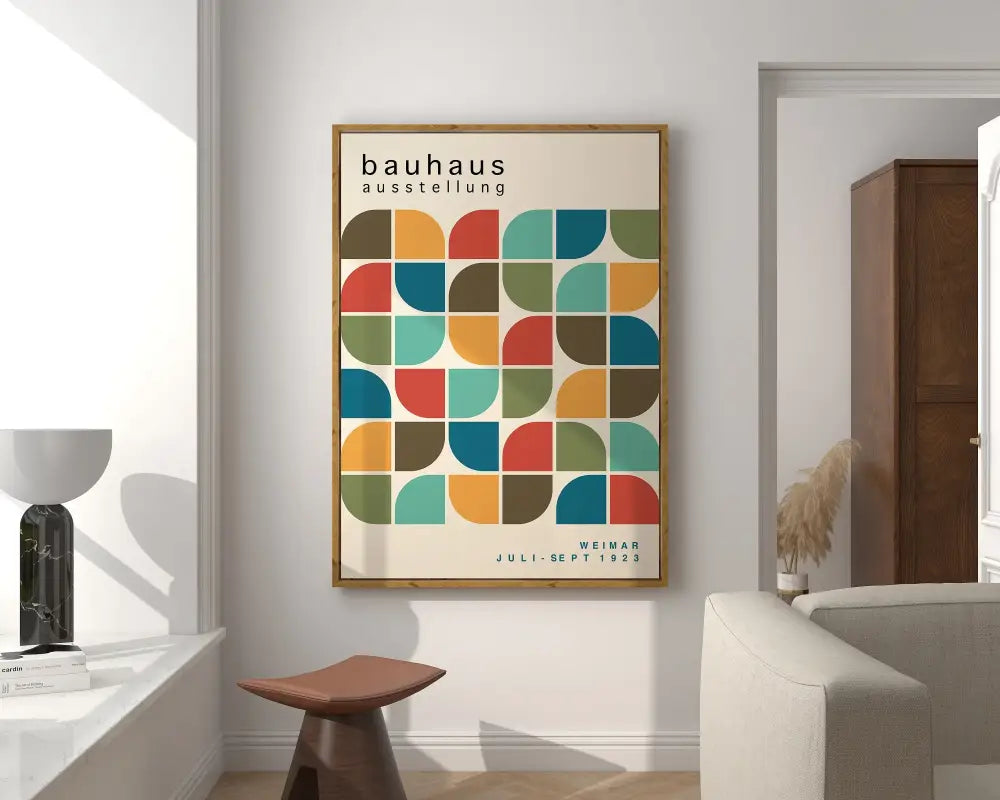 Bauhaus blue bright geometric canvas print living room wall decor