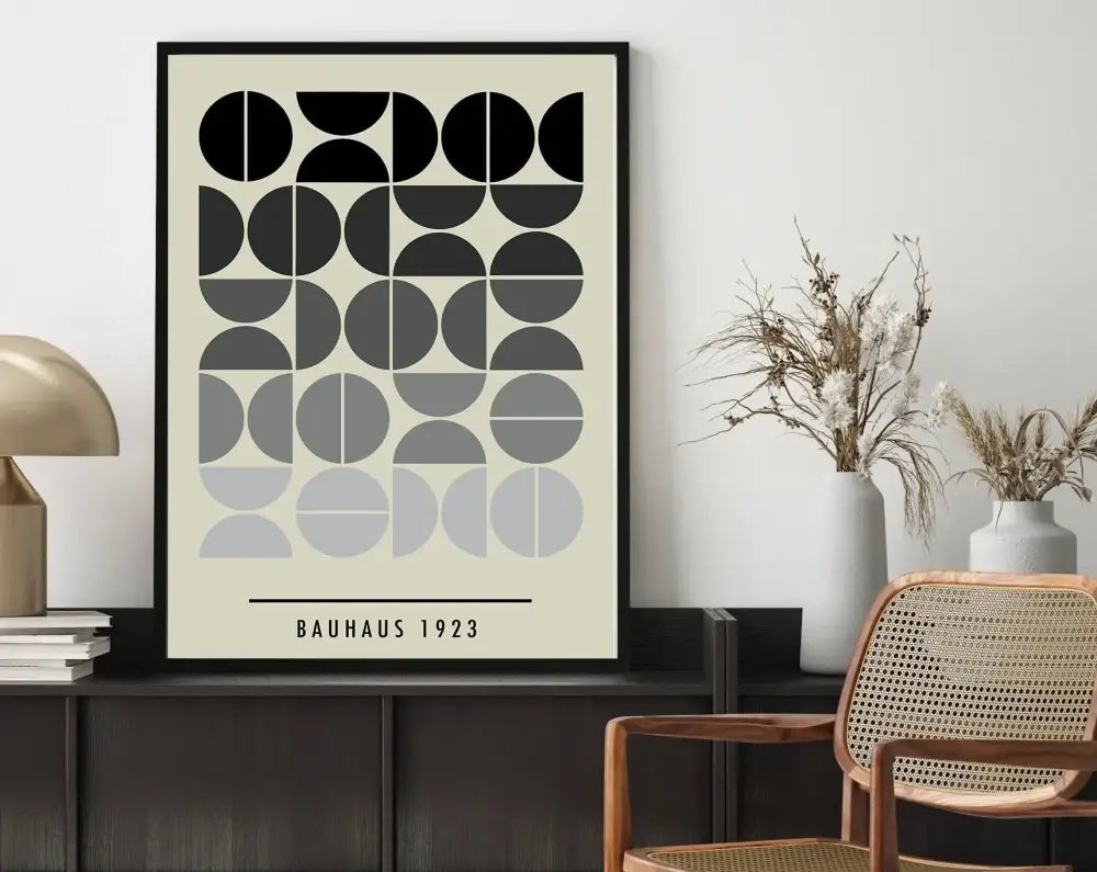 Bauhaus black & orange bright geometric canvas – living room wall art
