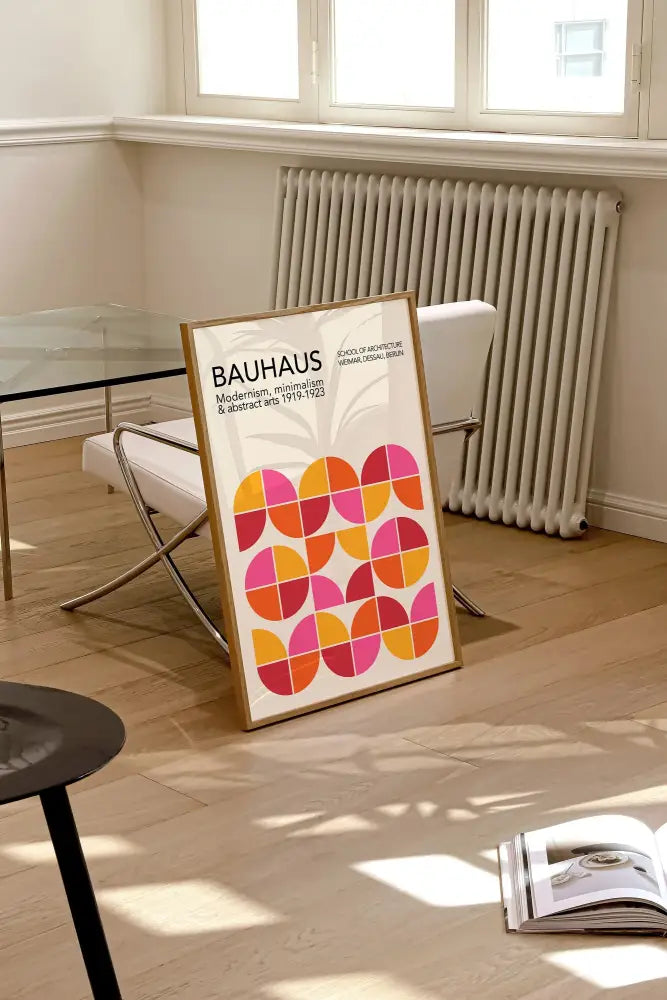 Bauhaus black & orange bright geometric canvas – living room wall art
