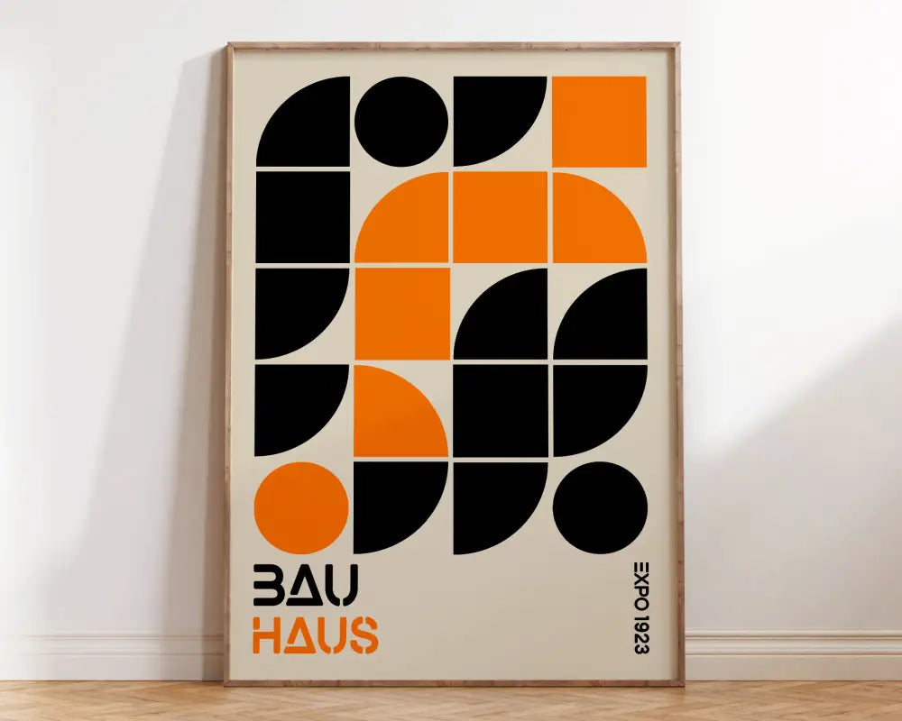 Bauhaus black & orange bright geometric canvas – living room wall art