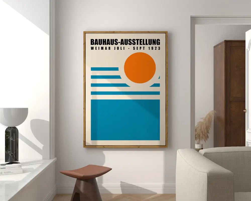 Bauhaus black & orange bright geometric canvas – living room wall art