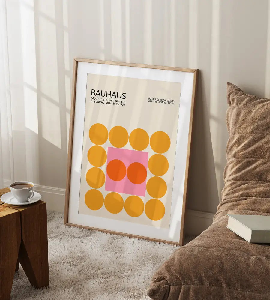 Bauhaus black & orange bright geometric canvas – living room wall art