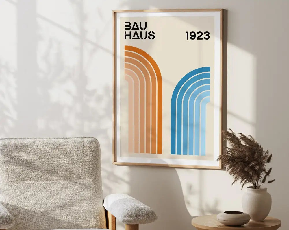 Bauhaus black & orange bright geometric canvas – living room wall art