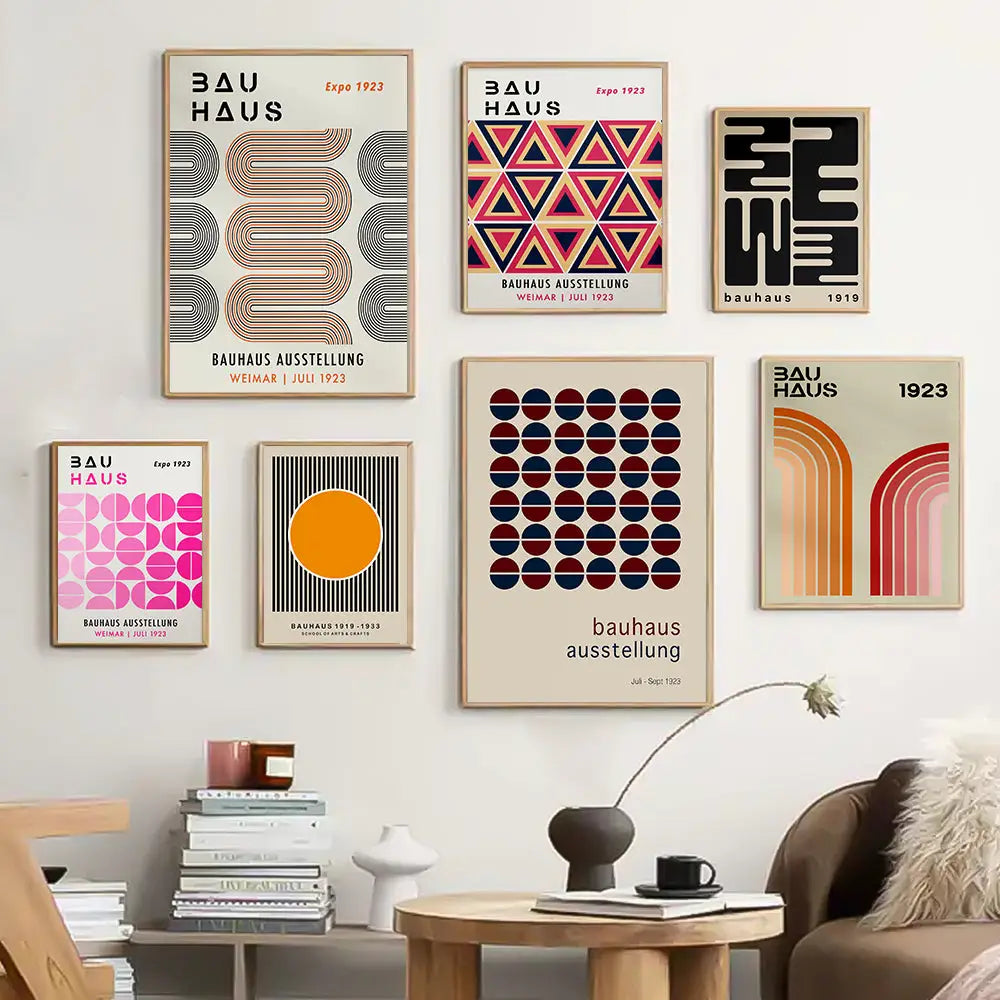 Bauhaus black & orange bright geometric canvas – living room wall art