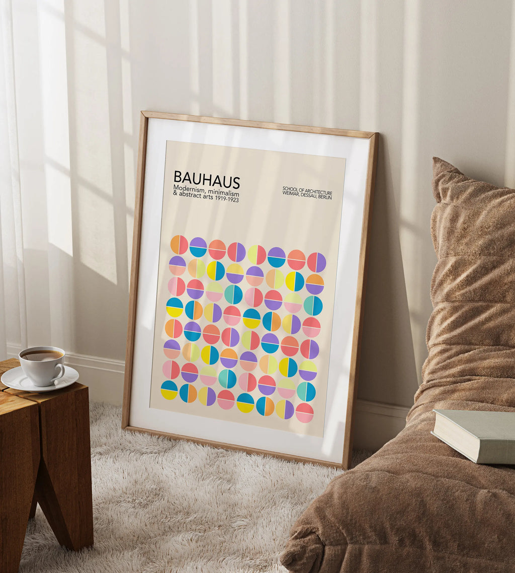 Bauhaus pink geometric wall art canvas – living room framed poster