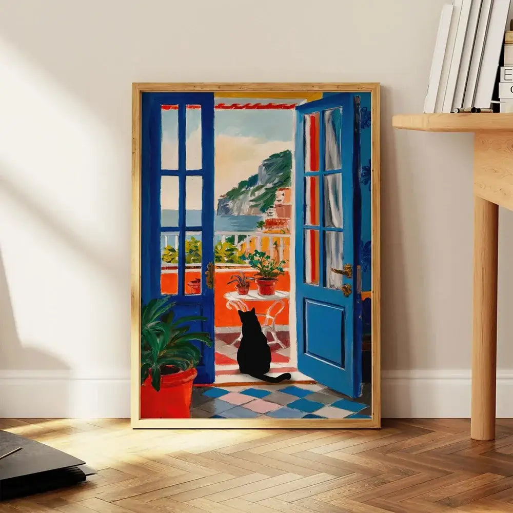Whimsical black cat reading wall art set – bathroom decor