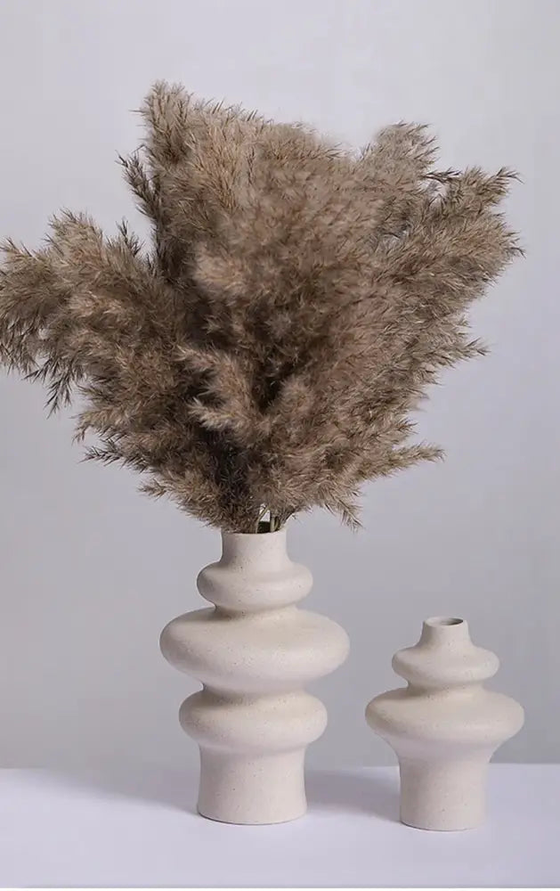 Minimalist white sculpted ceramic vases for living room home decor