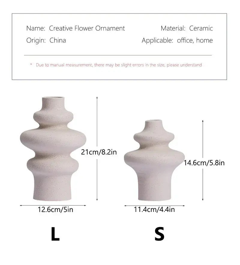 Minimalist white sculpted ceramic vases for living room home decor