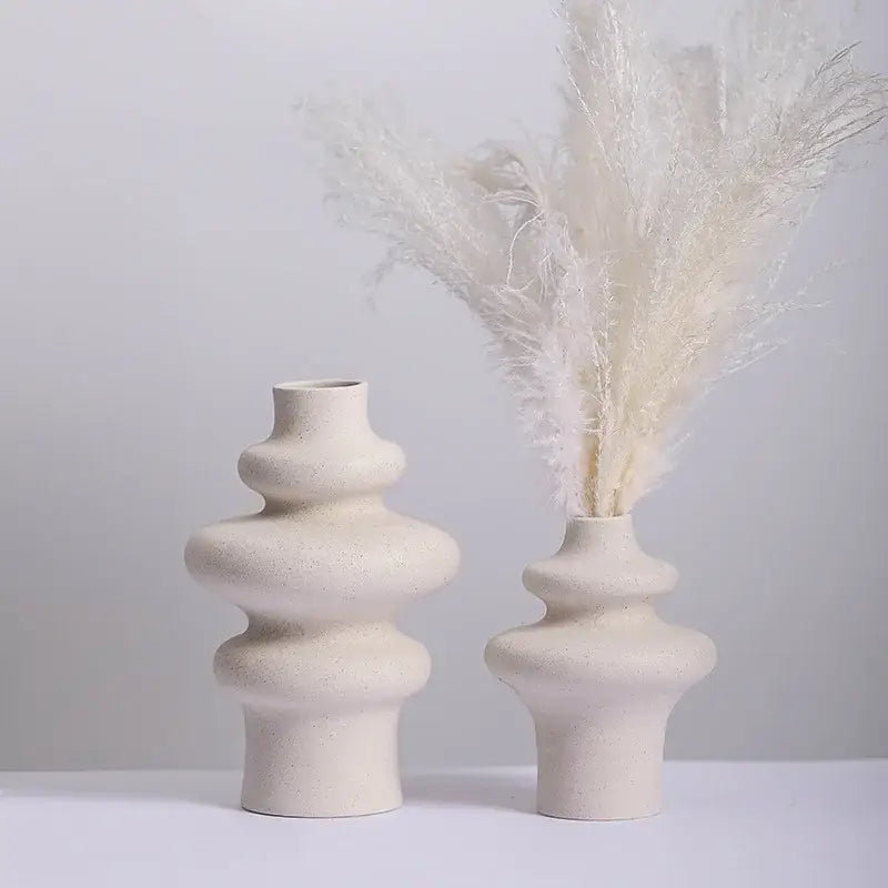 Minimalist white sculpted ceramic vases for living room home decor