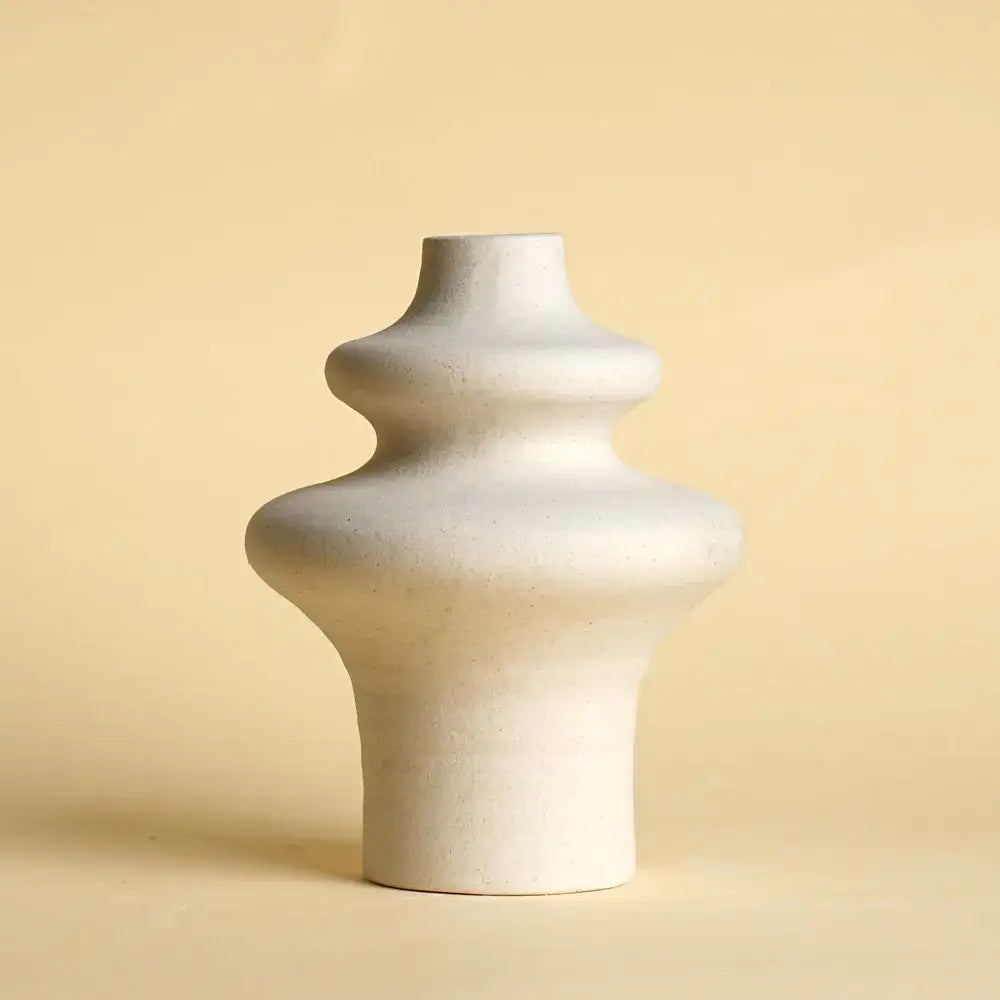 Minimalist white sculpted ceramic vases for living room home decor