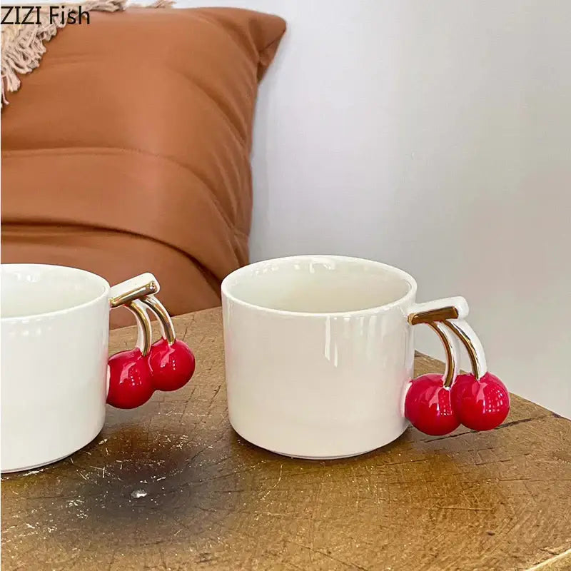 Modern white ceramic cherry handle mug dining room cup