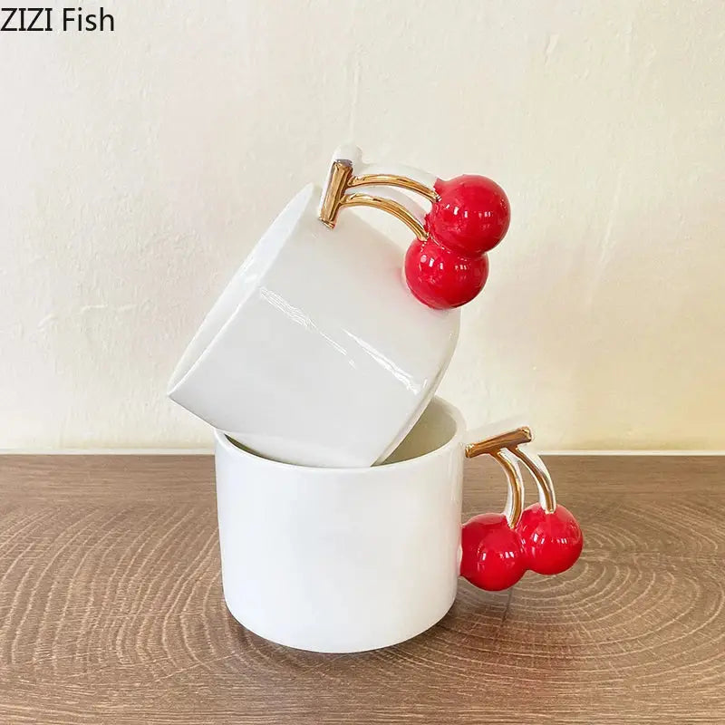 Modern white ceramic cherry handle mug dining room cup
