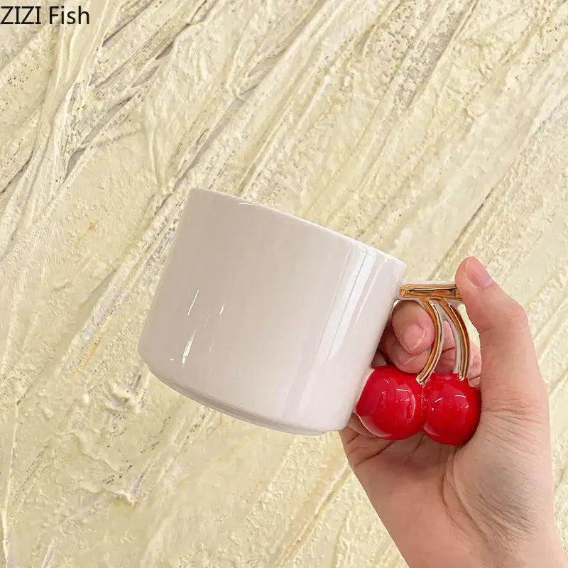 Modern white ceramic cherry handle mug dining room cup
