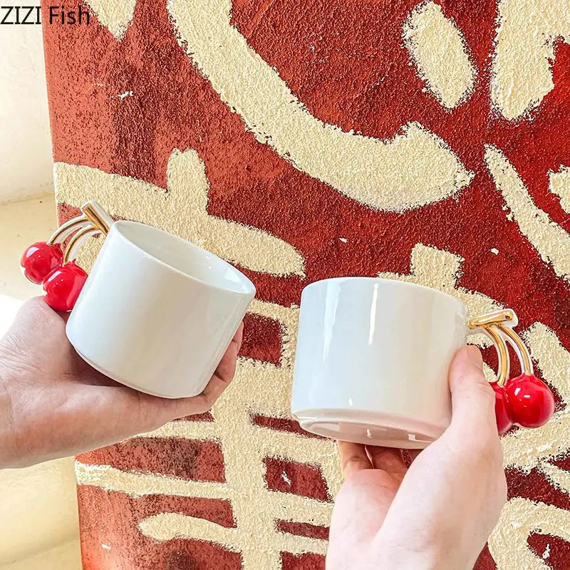 Modern white ceramic cherry handle mug dining room cup