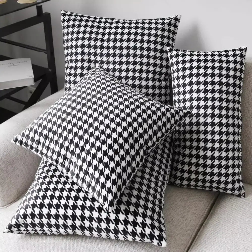 Chic black & white houndstooth pillow cover living room cushion cover